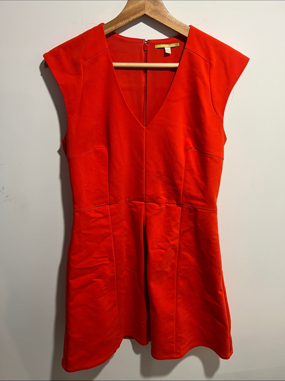 Gianni Bini Orange V-Neck Fit-and-Flare Dress Size Medium